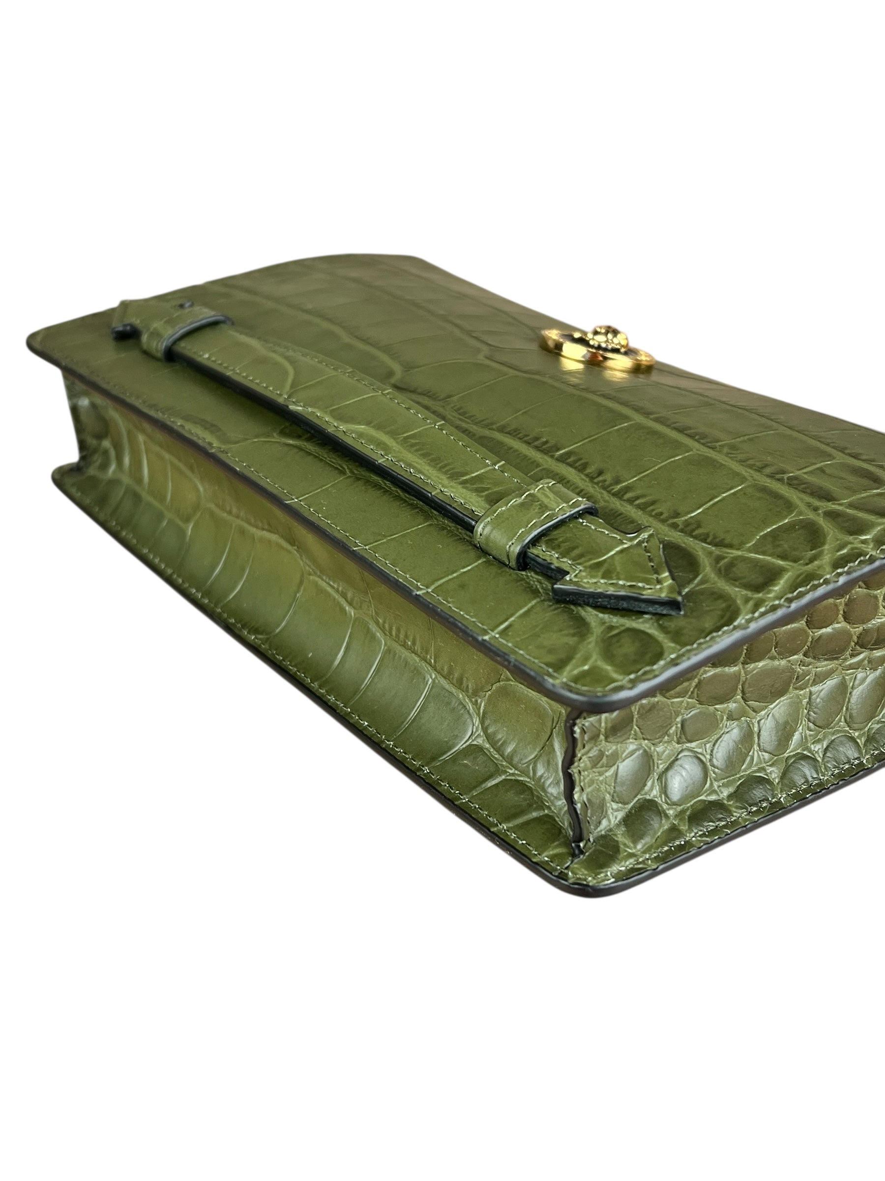 Versace Green Croc-Embossed Medusa Leather Clutch