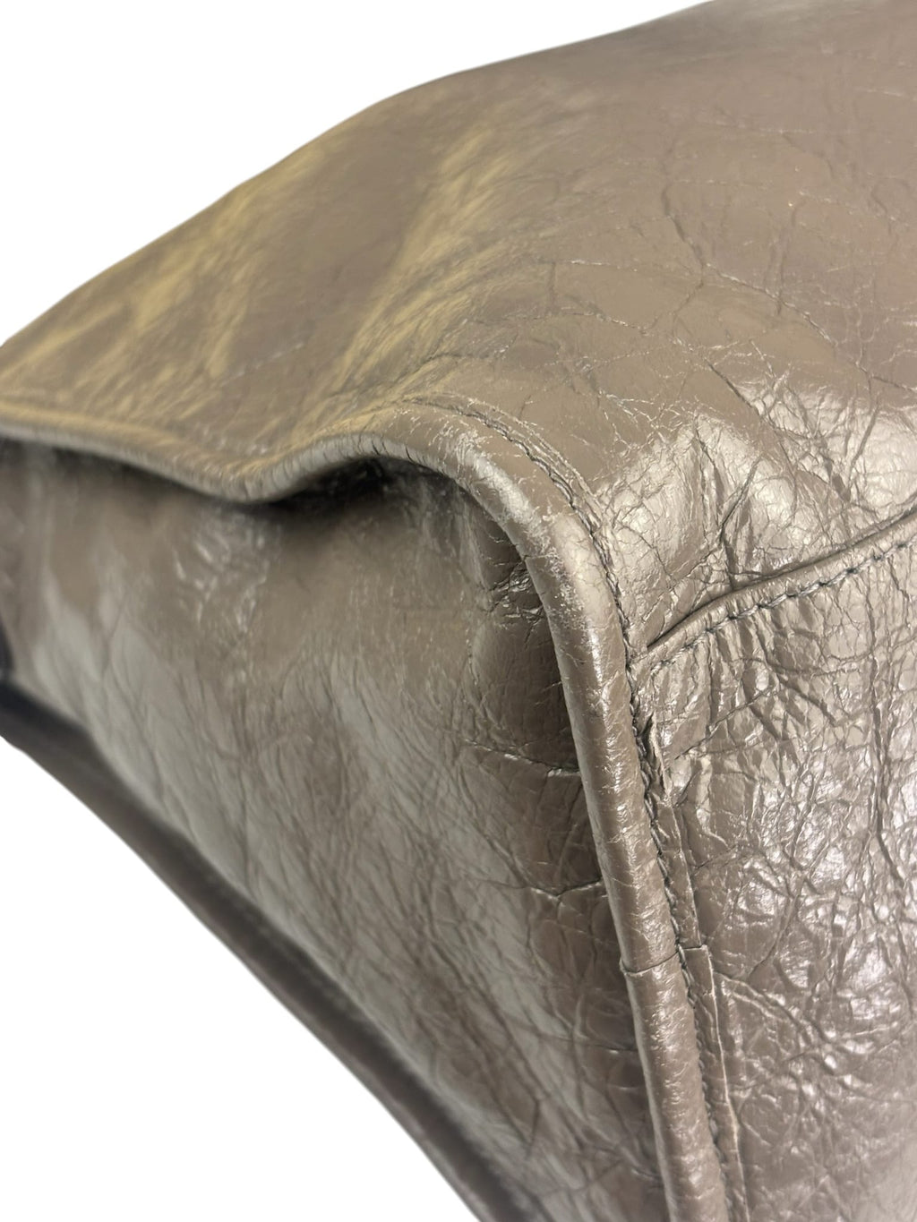 Balenciaga Stone Grey Patent Leather Moto Work Two-Way Bag