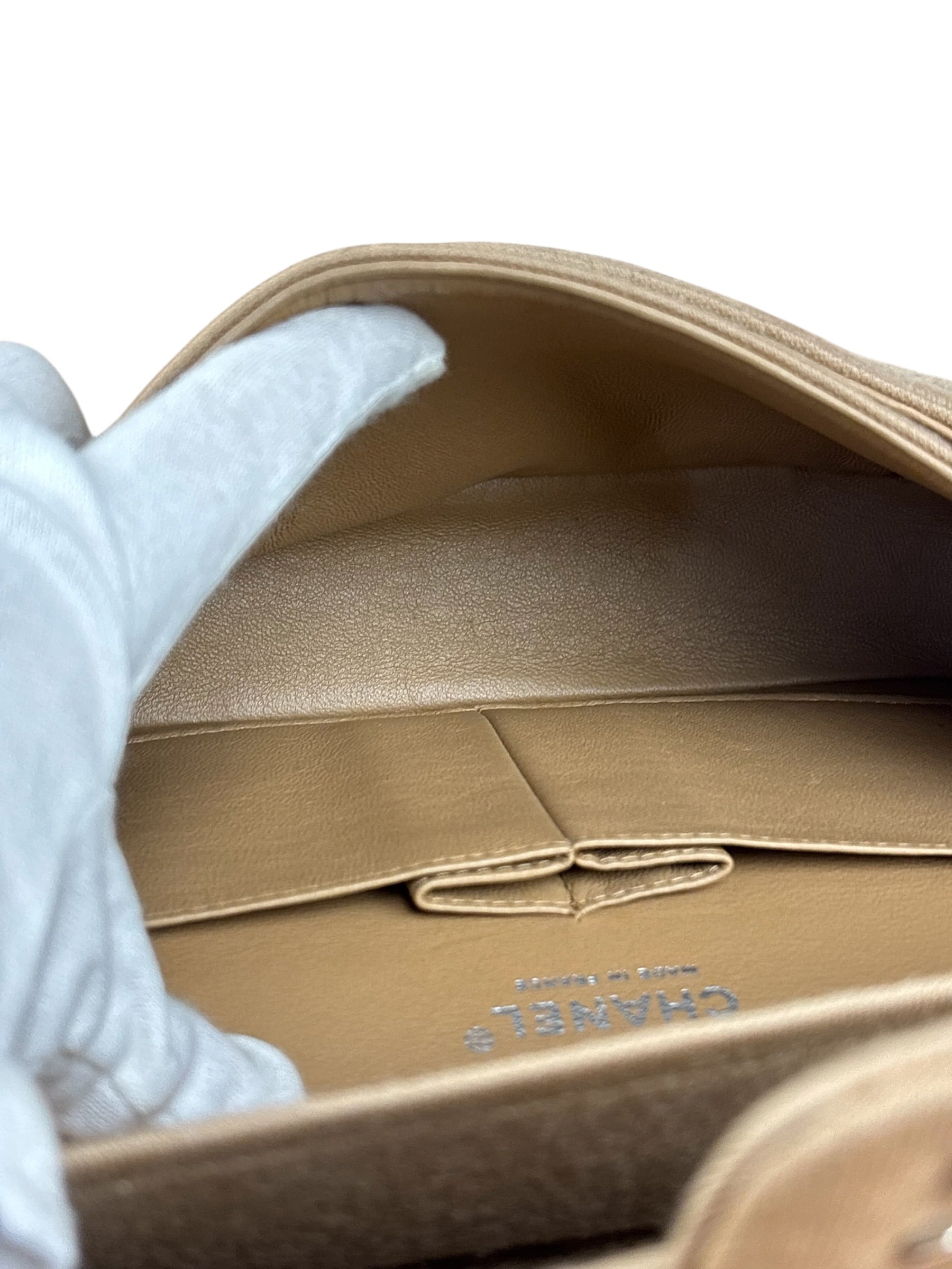Chanel Beige Jersey Leather Trim Classic Double Flap Bag 2005