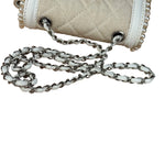 Chanel White Leather/Canvas Pearl Crossbody Flap 2003