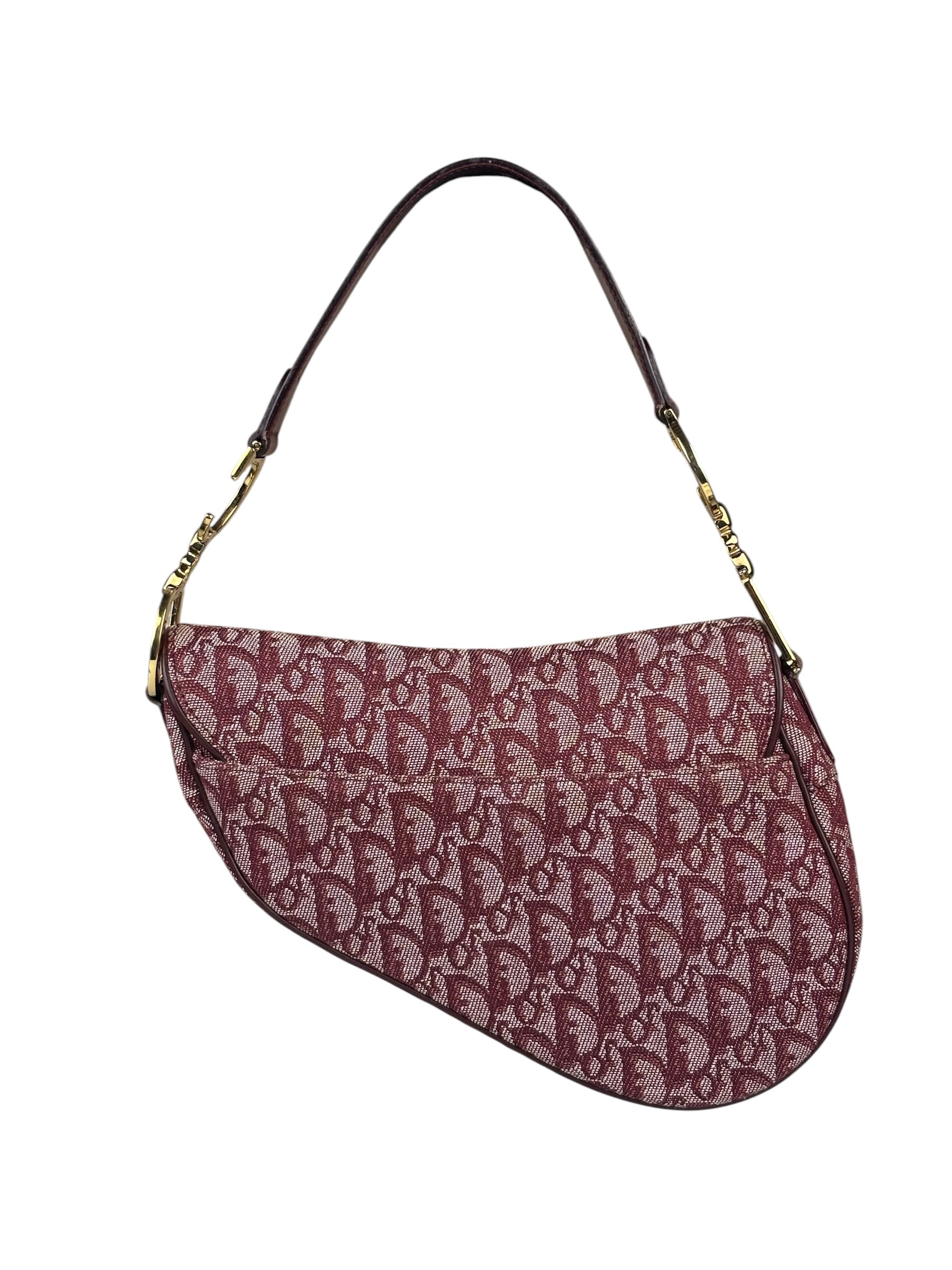 Christian Dior Burgundy Leather Oblique Saddle Handbag