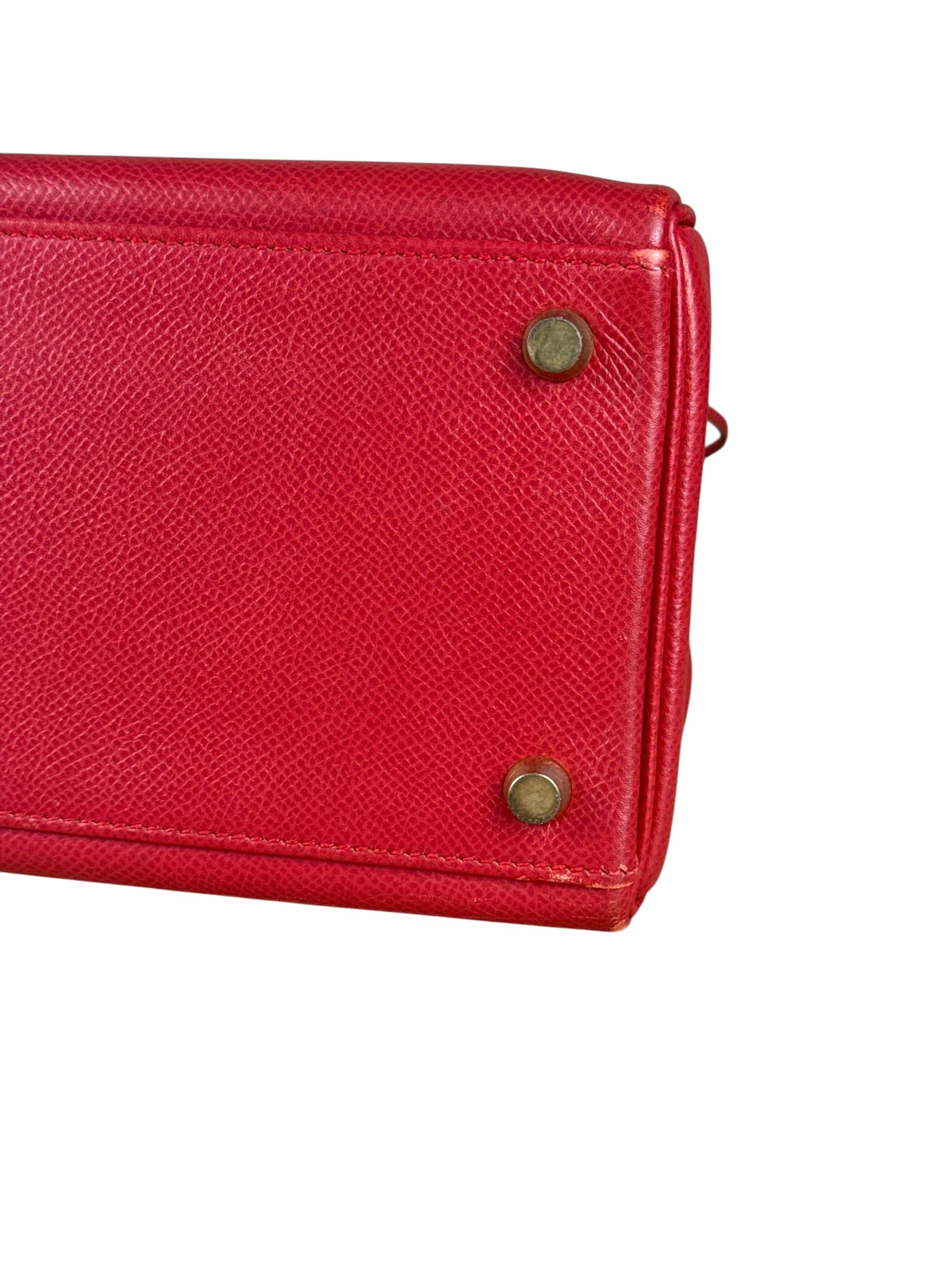 Hermes Kelly 32 Courchevel Rouge Vif Gold Handbag 1997