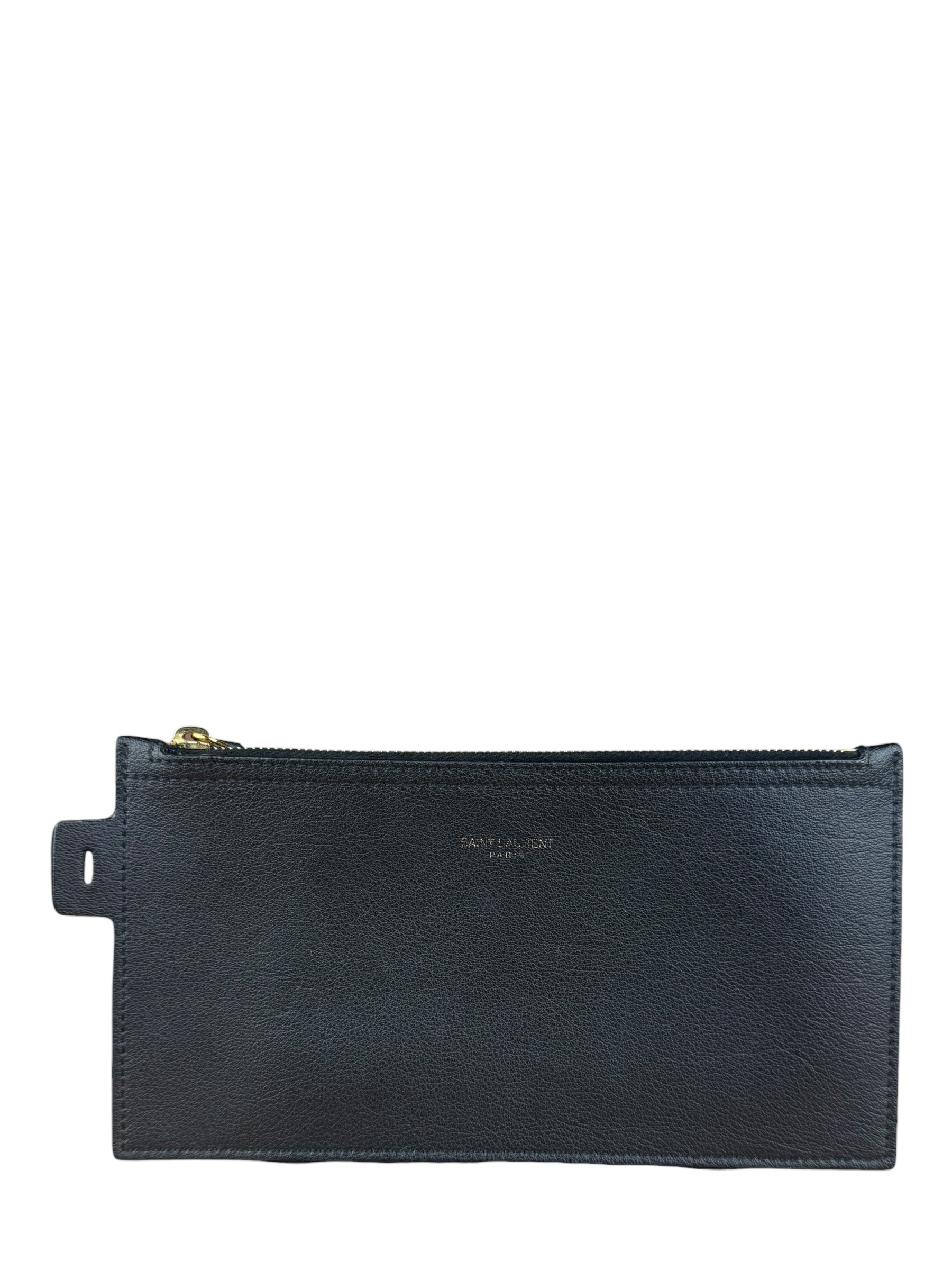 Saint Laurent Black Leather Zip Pouch