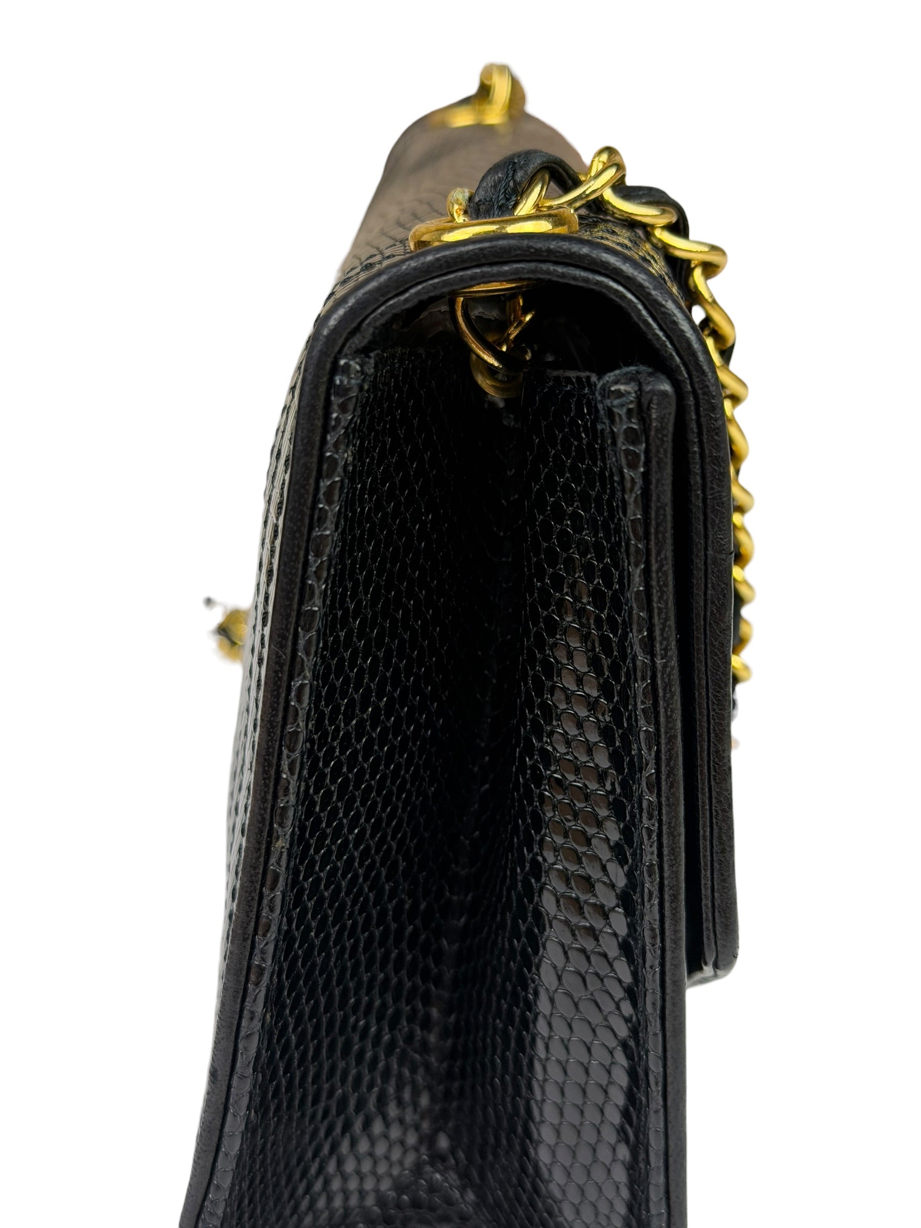 Chanel Black Lizard Leather Envelope Flap Bag 1986