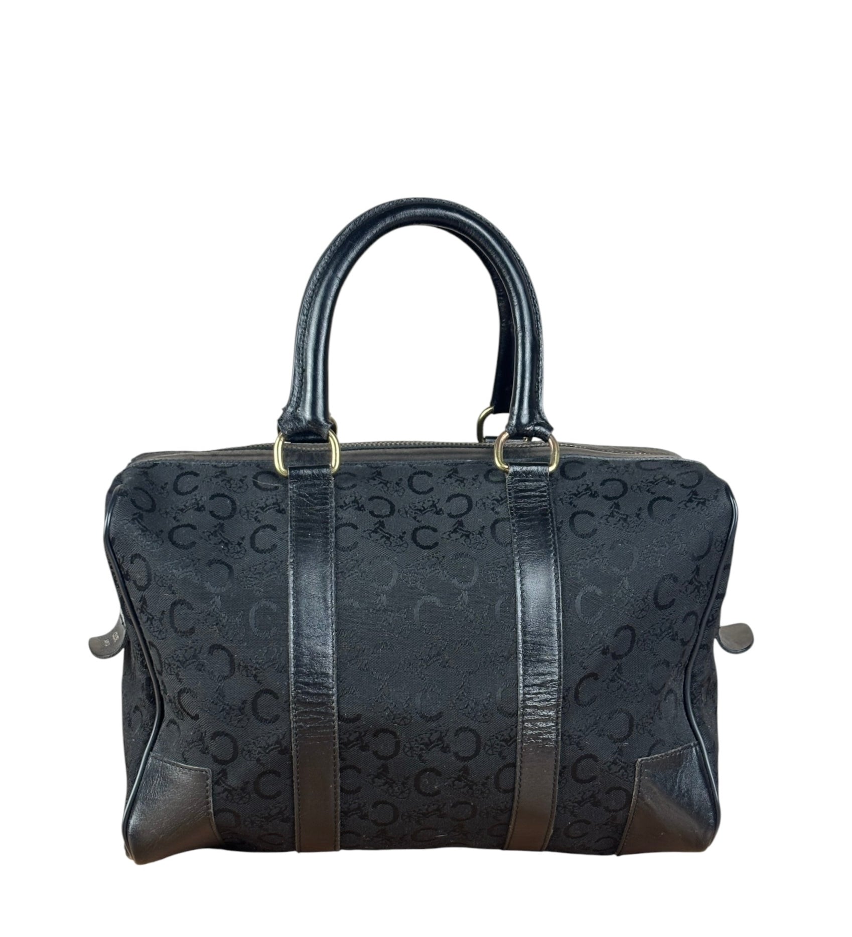 Celine Black Leather Wear Macadam Monogram Mini Boston Bag
