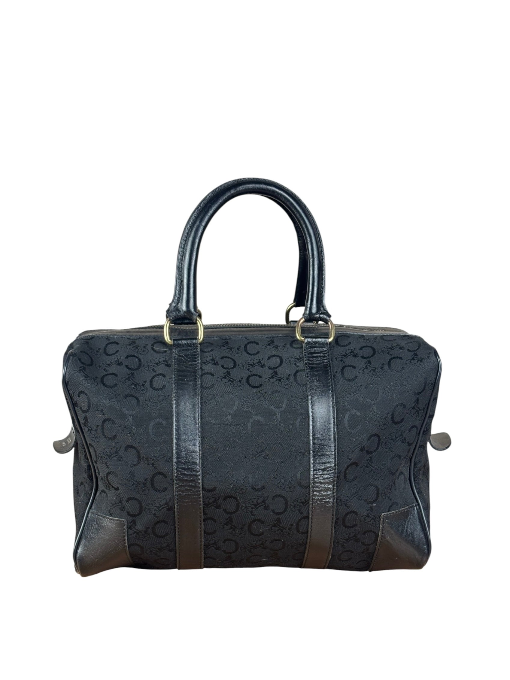 Celine Black Leather Wear Macadam Monogram Mini Boston Bag