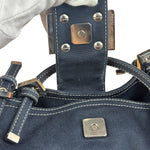 Fendi Vintage Navy Blue Leather Trim Mamma Baguette