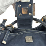 Fendi Vintage Navy Blue Leather Trim Mamma Baguette