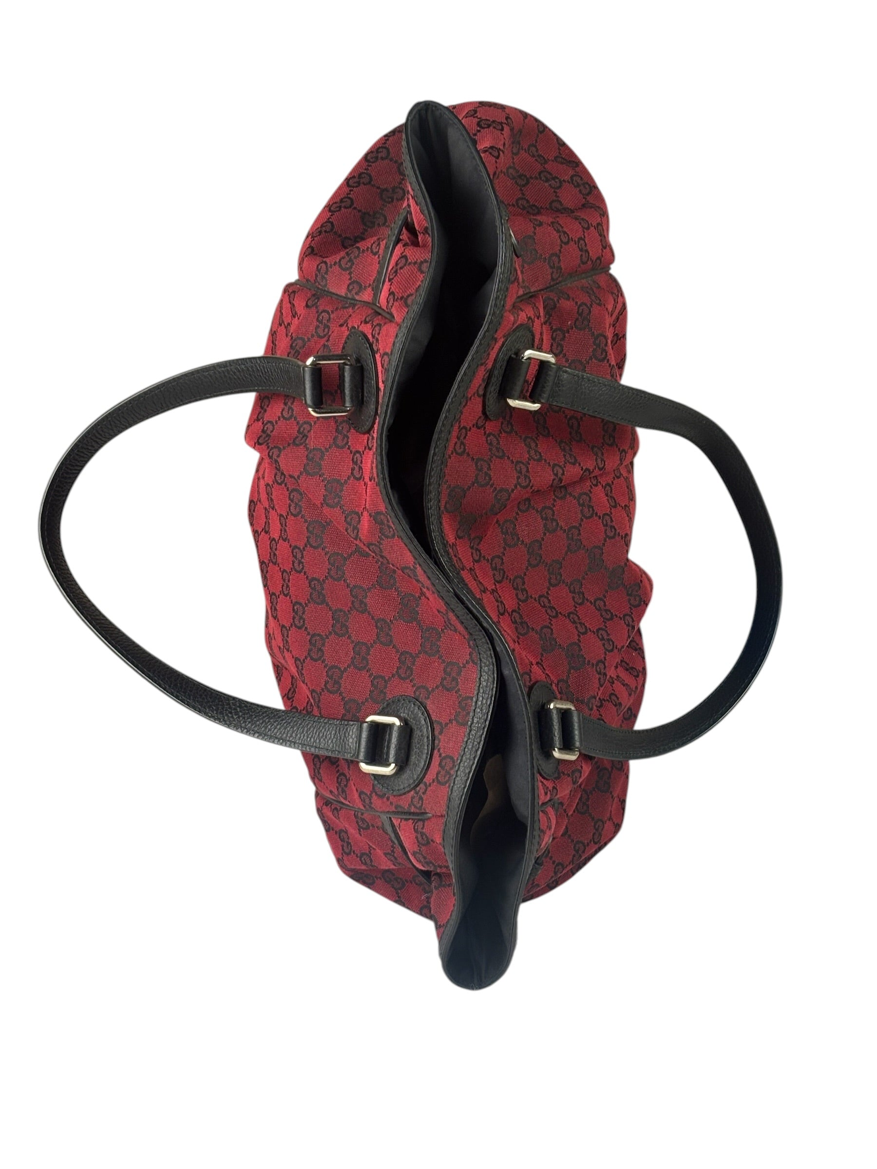 Gucci Red/Black Leather Trim GG Full Moon Tote