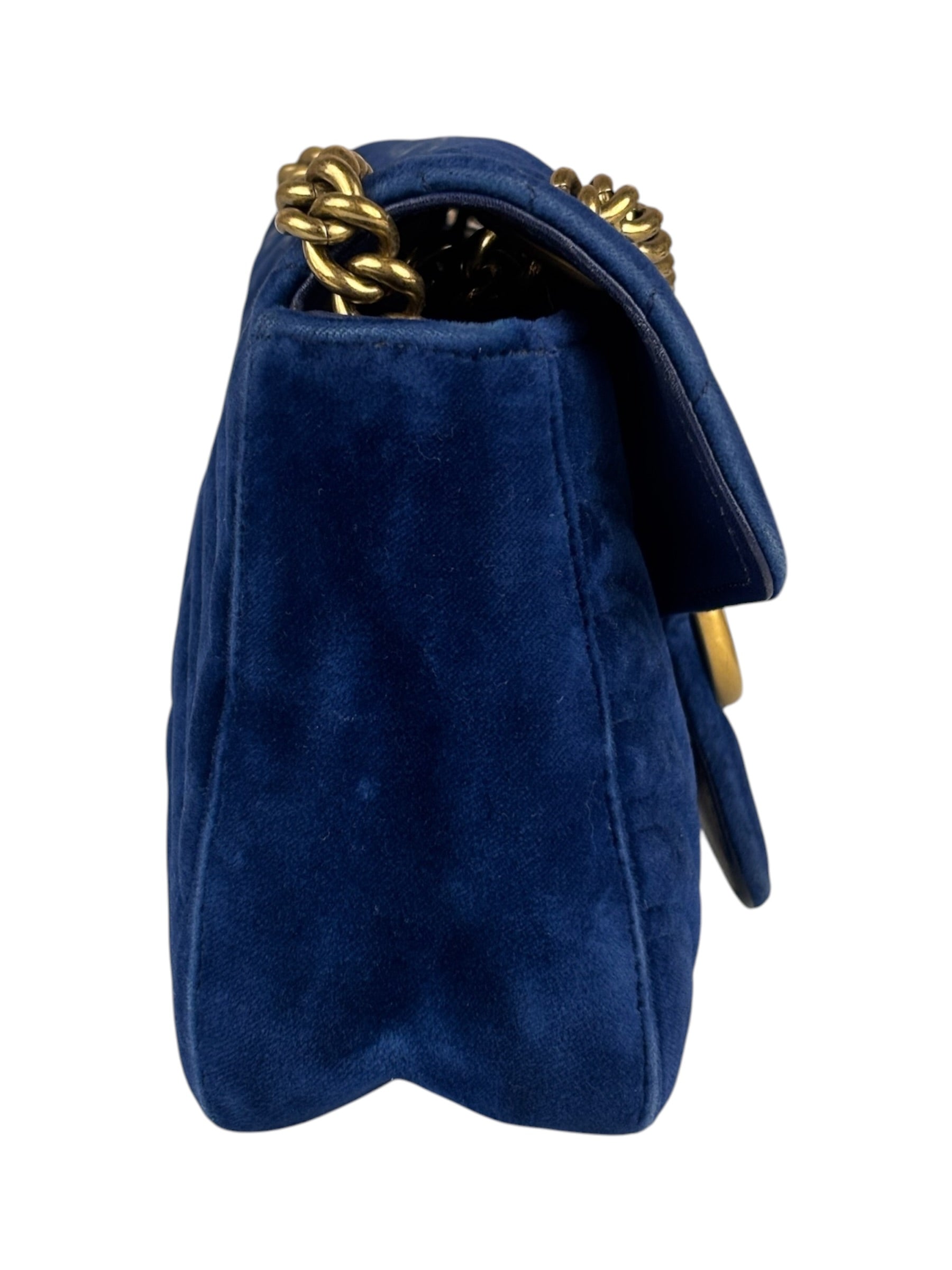 Gucci GG Blue Velvet Marmont Chain Shoulder Bag