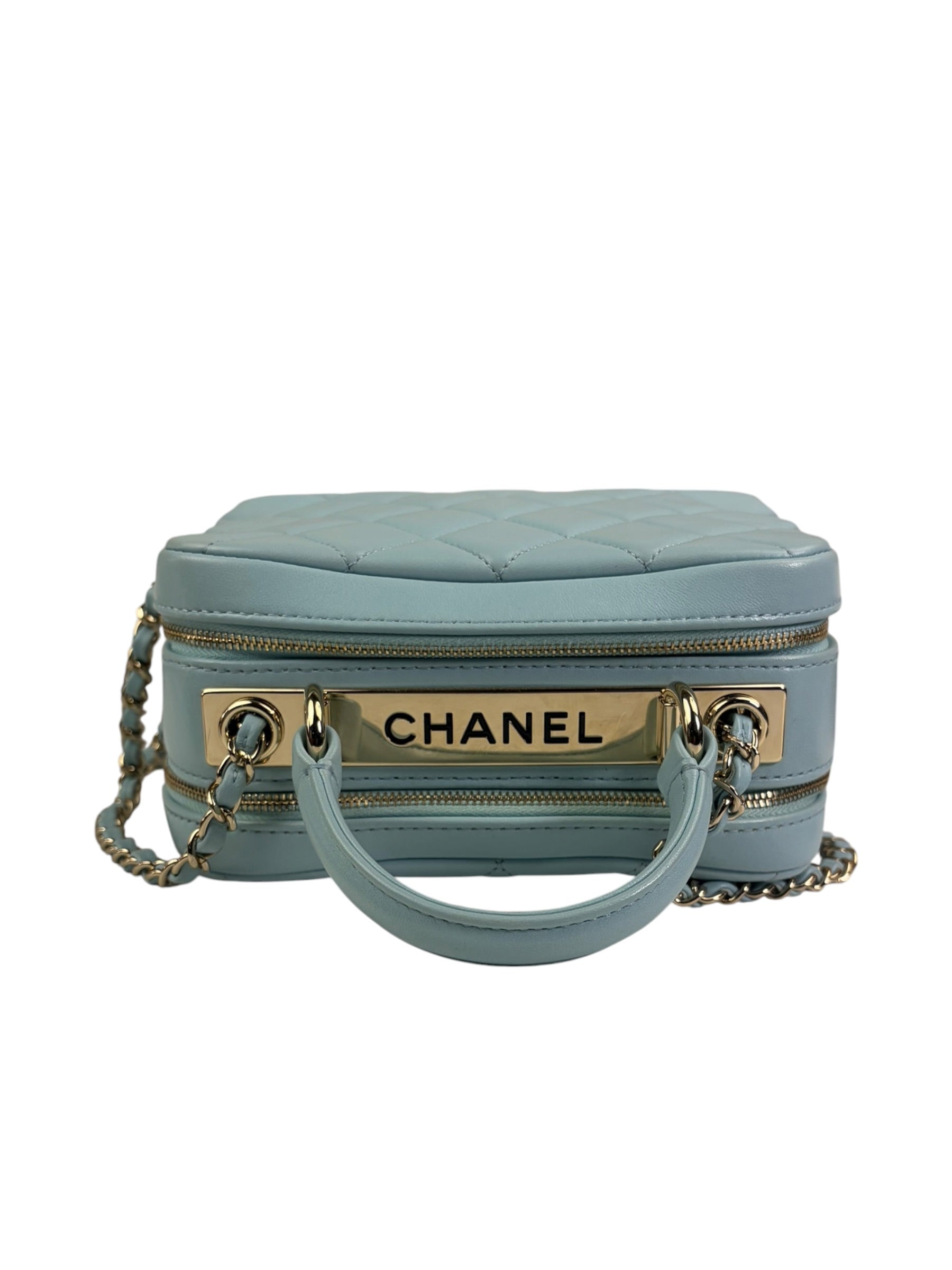 Chanel Light Blue Quilted Lambskin Top Handle Vanity Case 2019