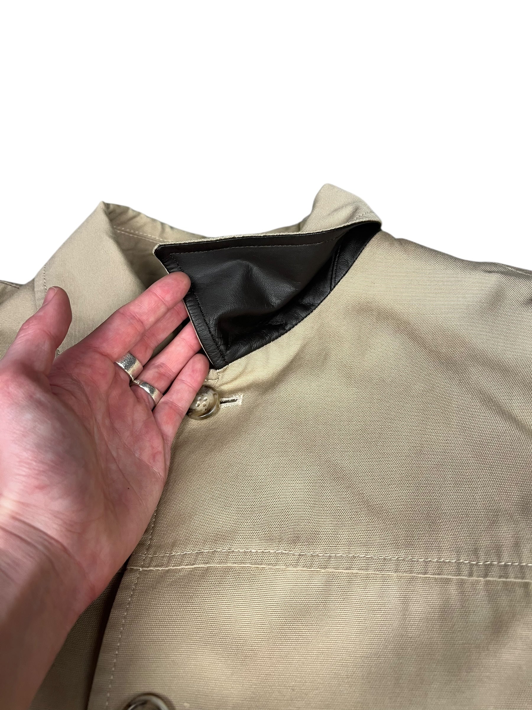 Prada Khaki Button Down Jacket Leather Lining