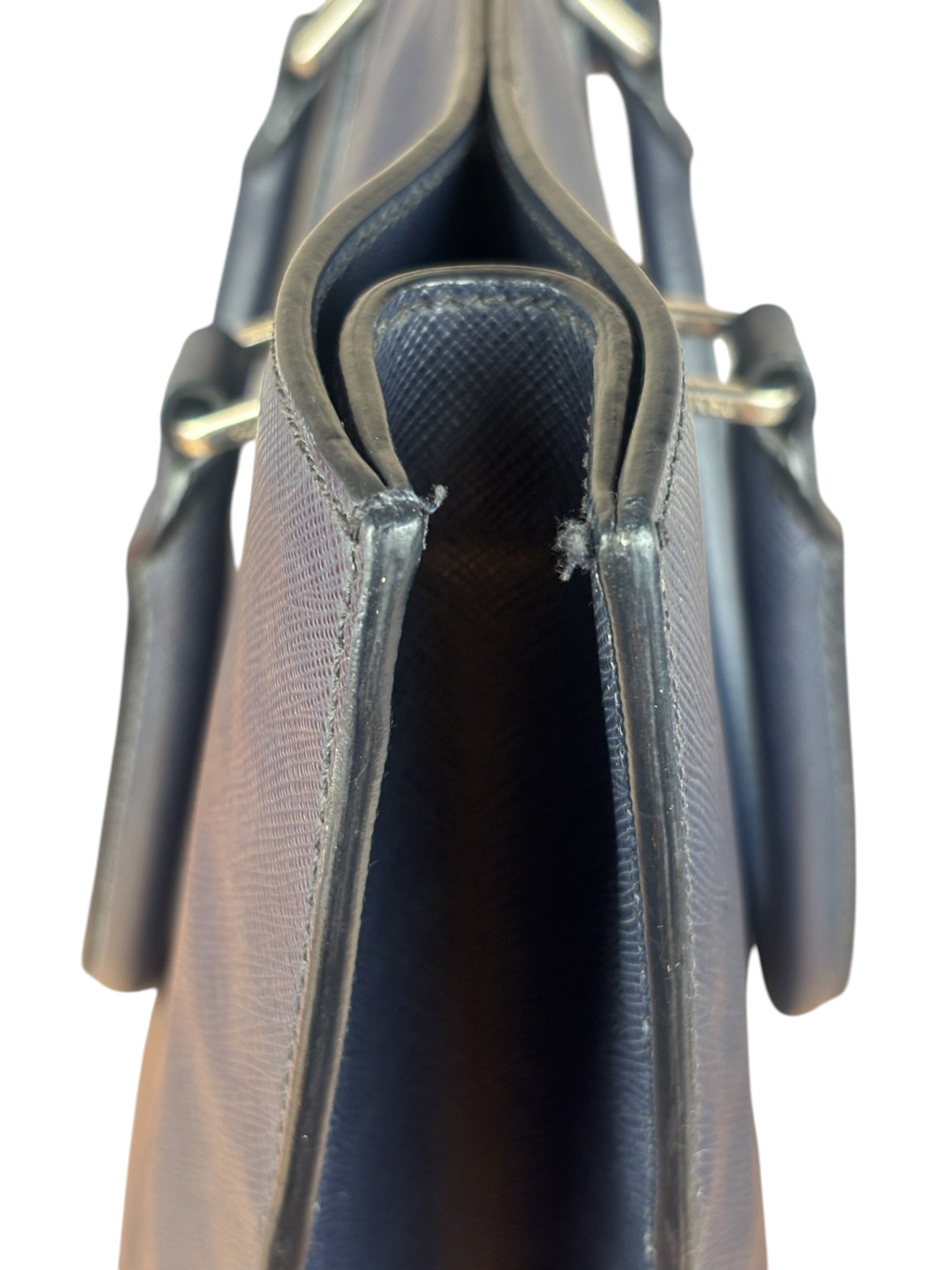 Prada Navy Blue Saffiano Leather Vertical Tote Bag
