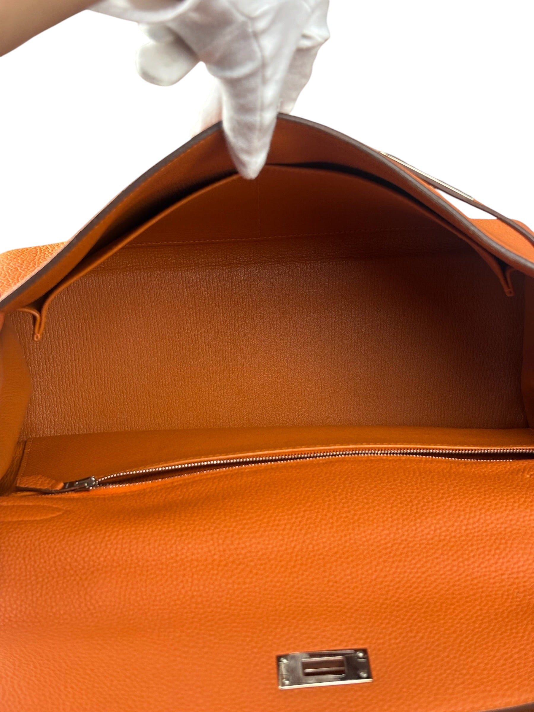 Hermes 2011 Orange Togo Leather Palladium Kelly 35