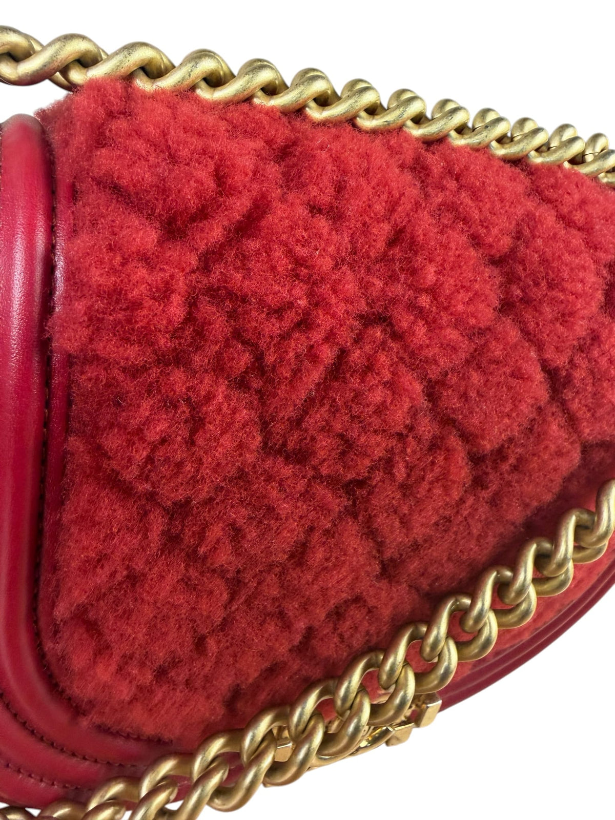 Chanel Red Leather Trim/Quilted Wool Boy Curved Small Messenger Bag Early 20s