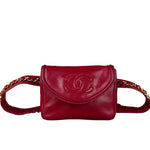 Chanel Vintage Red CC Leather Chain Belt Bag 90s