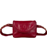 Chanel Vintage Red CC Leather Chain Belt Bag 90s