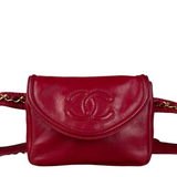 Chanel Vintage Red CC Leather Chain Belt Bag 90s