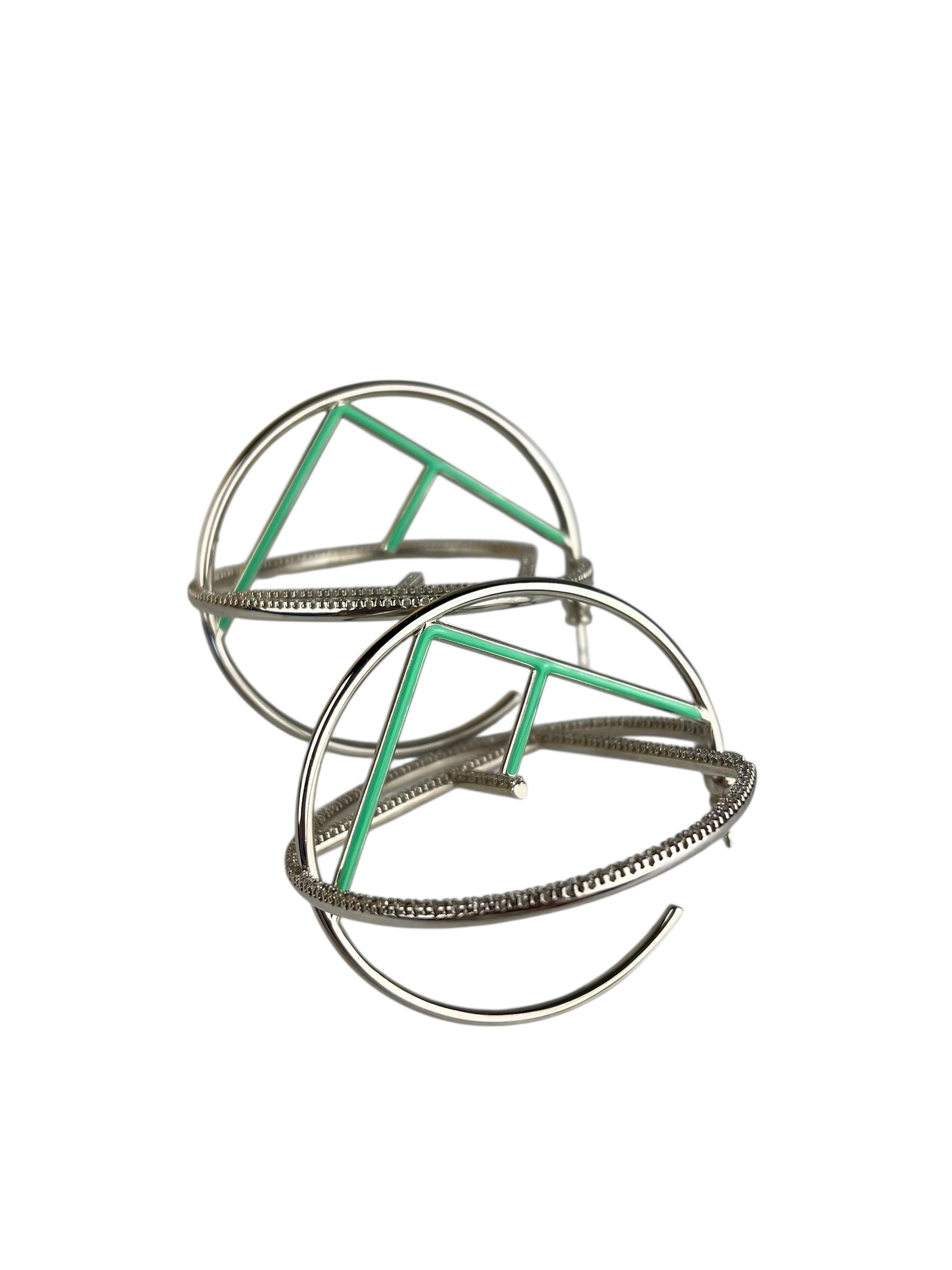 Fendi FF Silver/Teal Logo Hoop Earrings
