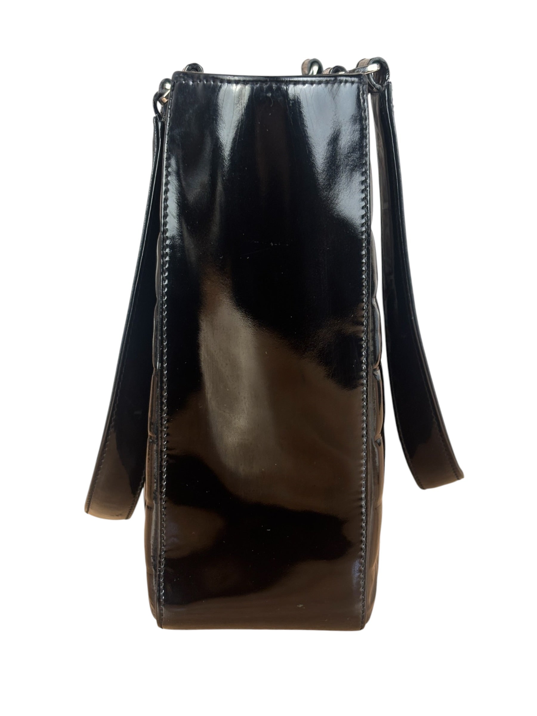 Chanel Vintage Black Patent Leather Chocolate Bar Tote Bag 2002
