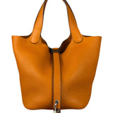 Hermes Orange Clemence Leather Picotin Lock 18 Handbag 2024
