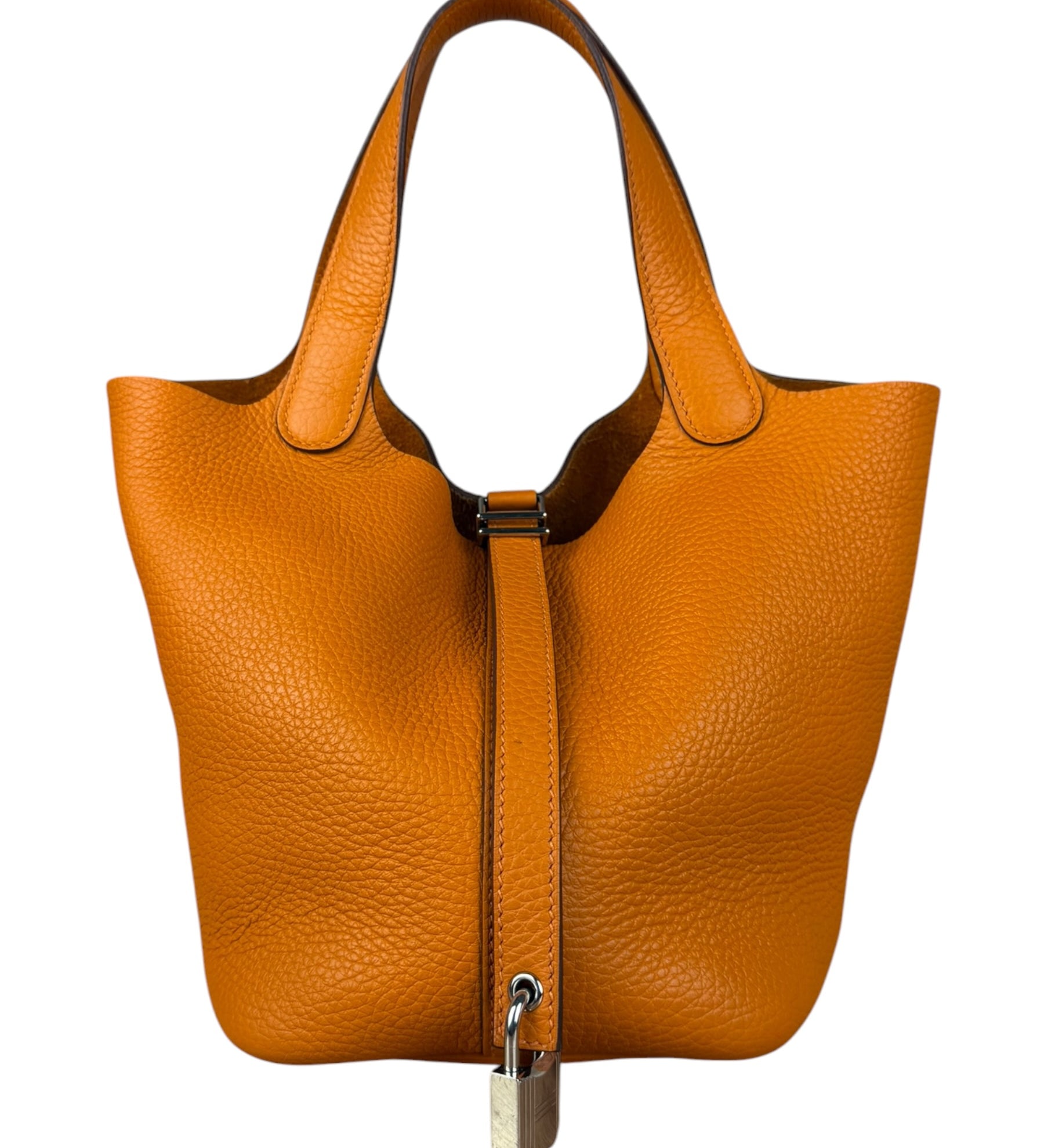 Hermes Orange Clemence Leather Picotin Lock 18 Handbag 2024
