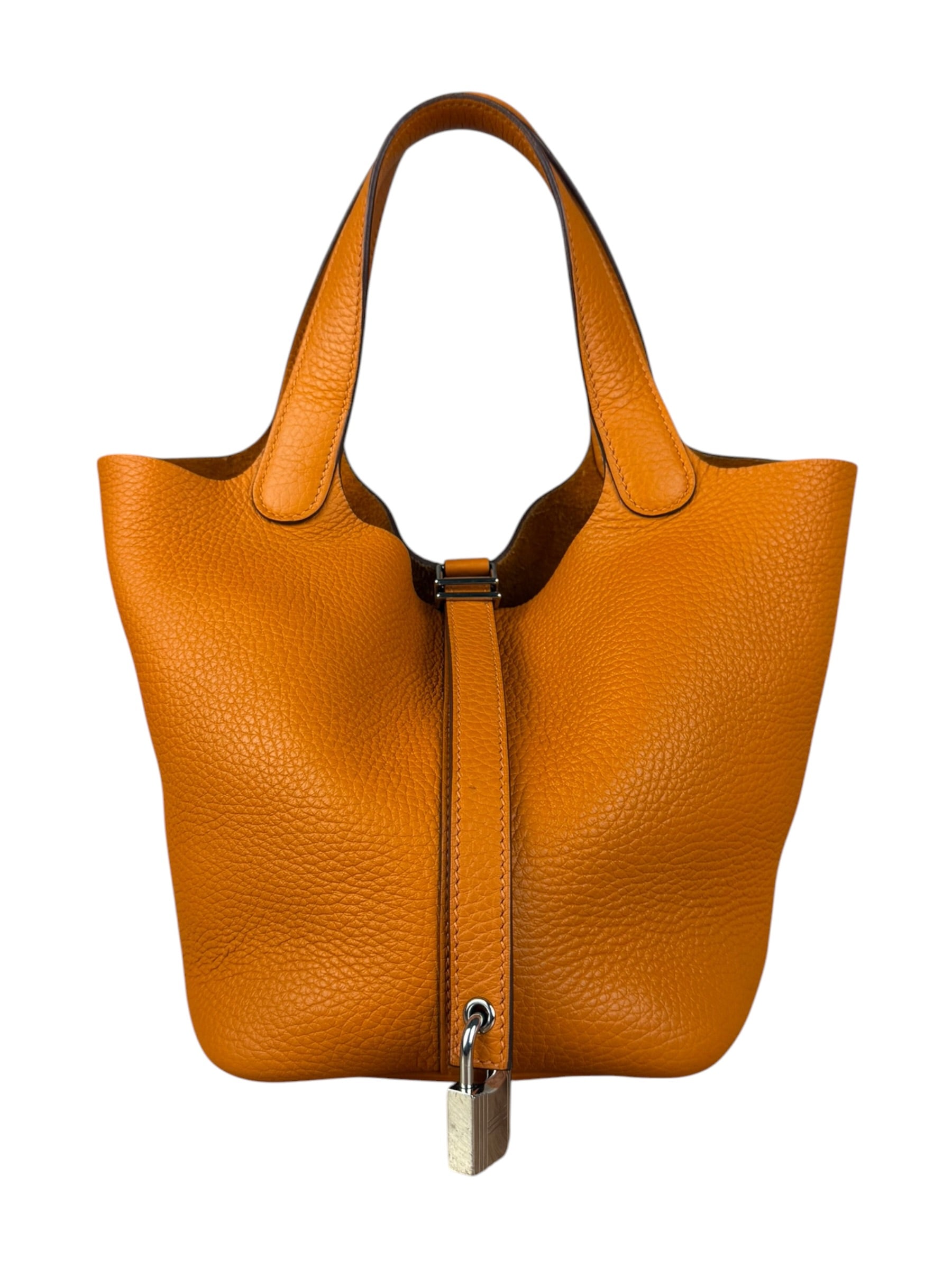 Hermes Orange Clemence Leather Picotin Lock 18 Handbag 2024