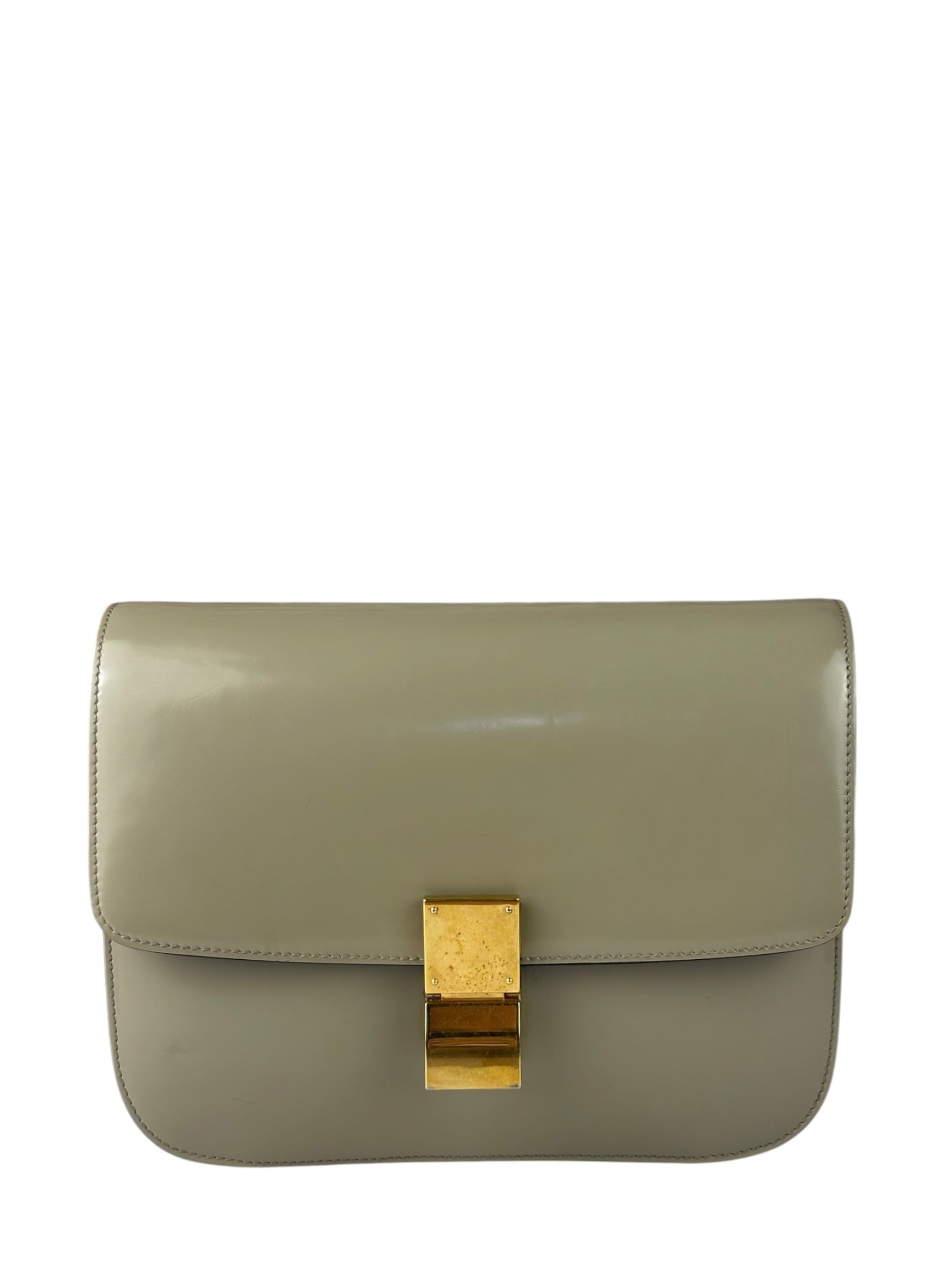Celine Light Beige Patent Leather Classic Box Shoulder Bag