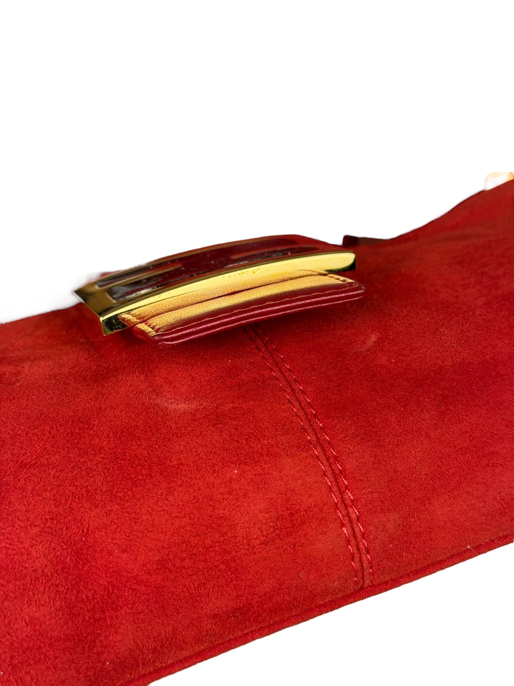 Fendi Red Suede Baguette Crossbody Bag
