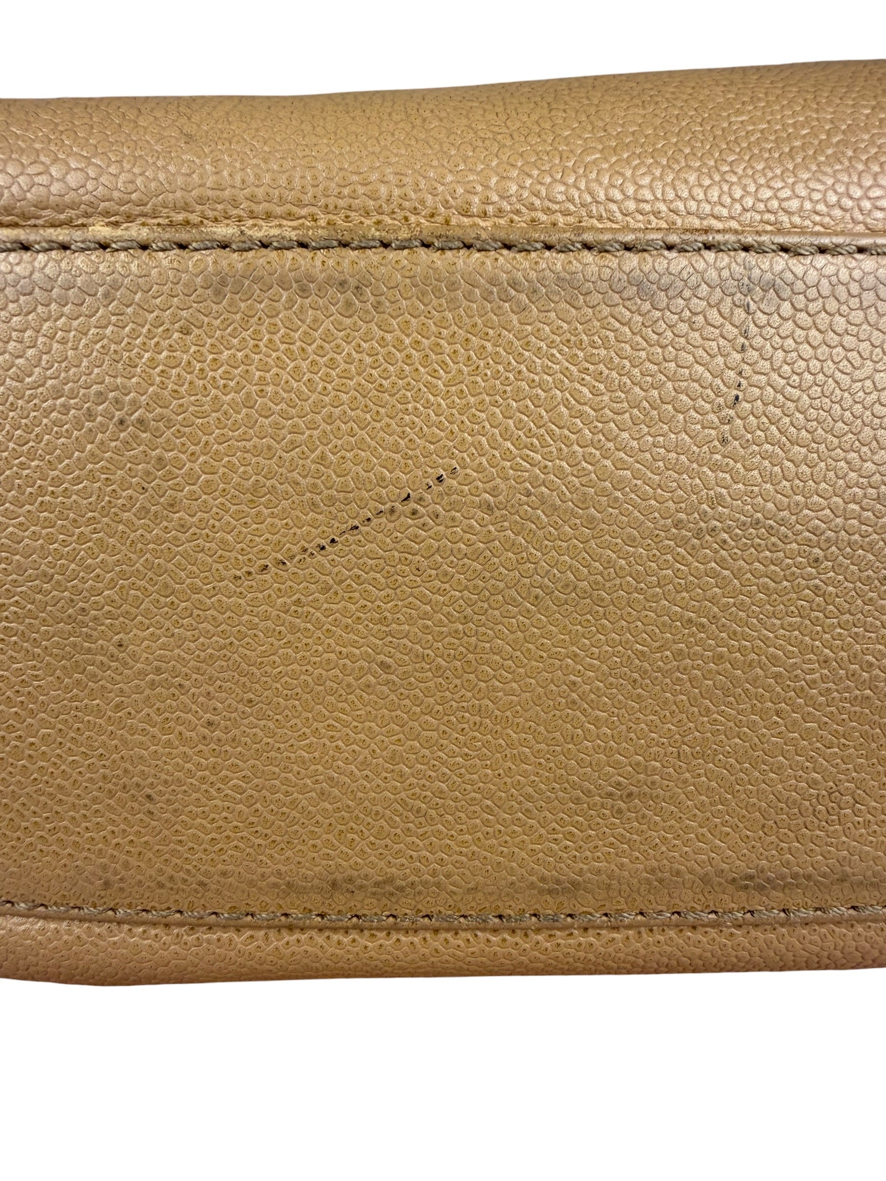 Chanel CC Vintage Beige Leather Caviar Wood Chain Hobo Bag