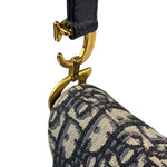 Christian Dior Navy Leather Trim Oblique Saddle Handbag