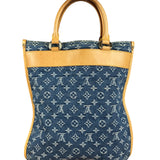 Louis Vuitton Vintage Demin Leather Trim Flat Shopper Tote Bag