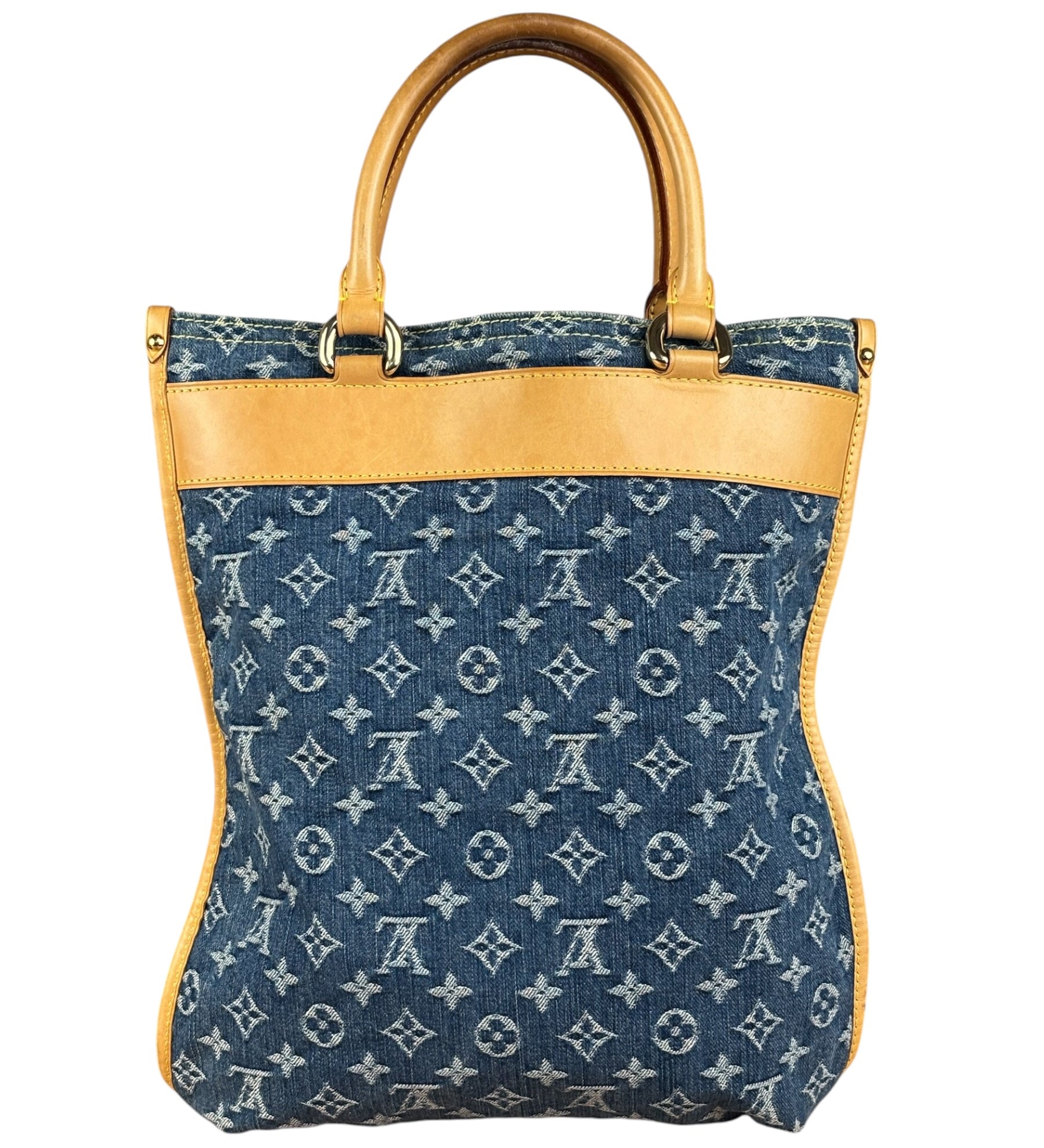 Louis Vuitton Vintage Denim Leather Trim Flat Shopper Tote Bag