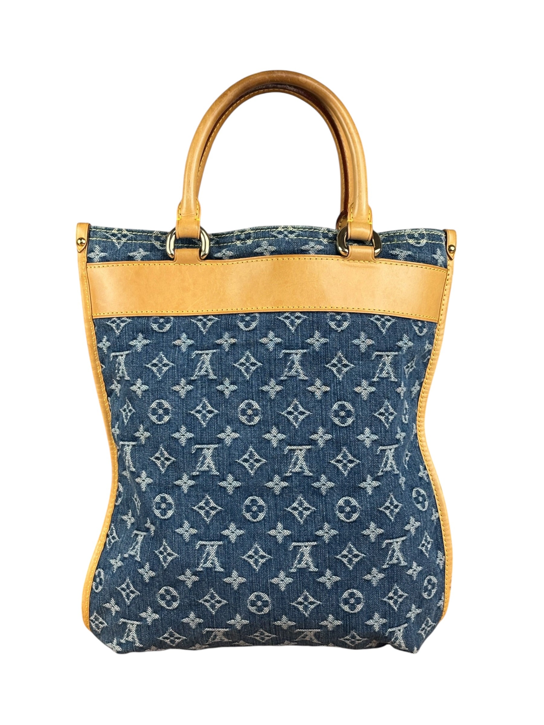 Louis Vuitton Vintage Demin Leather Trim Flat Shopper Tote Bag