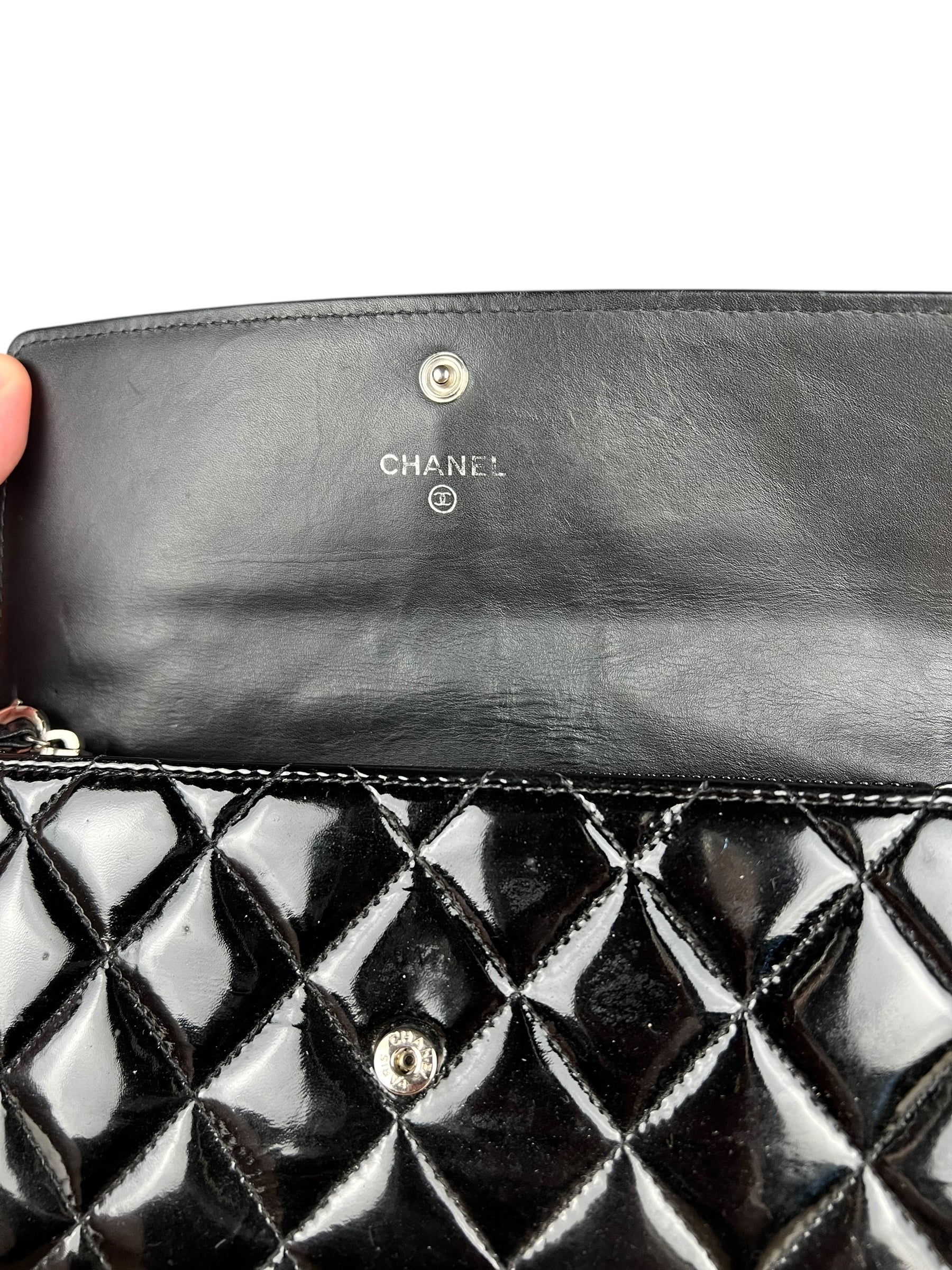 Chanel Black Patent Leather Wallet on Chain 2014