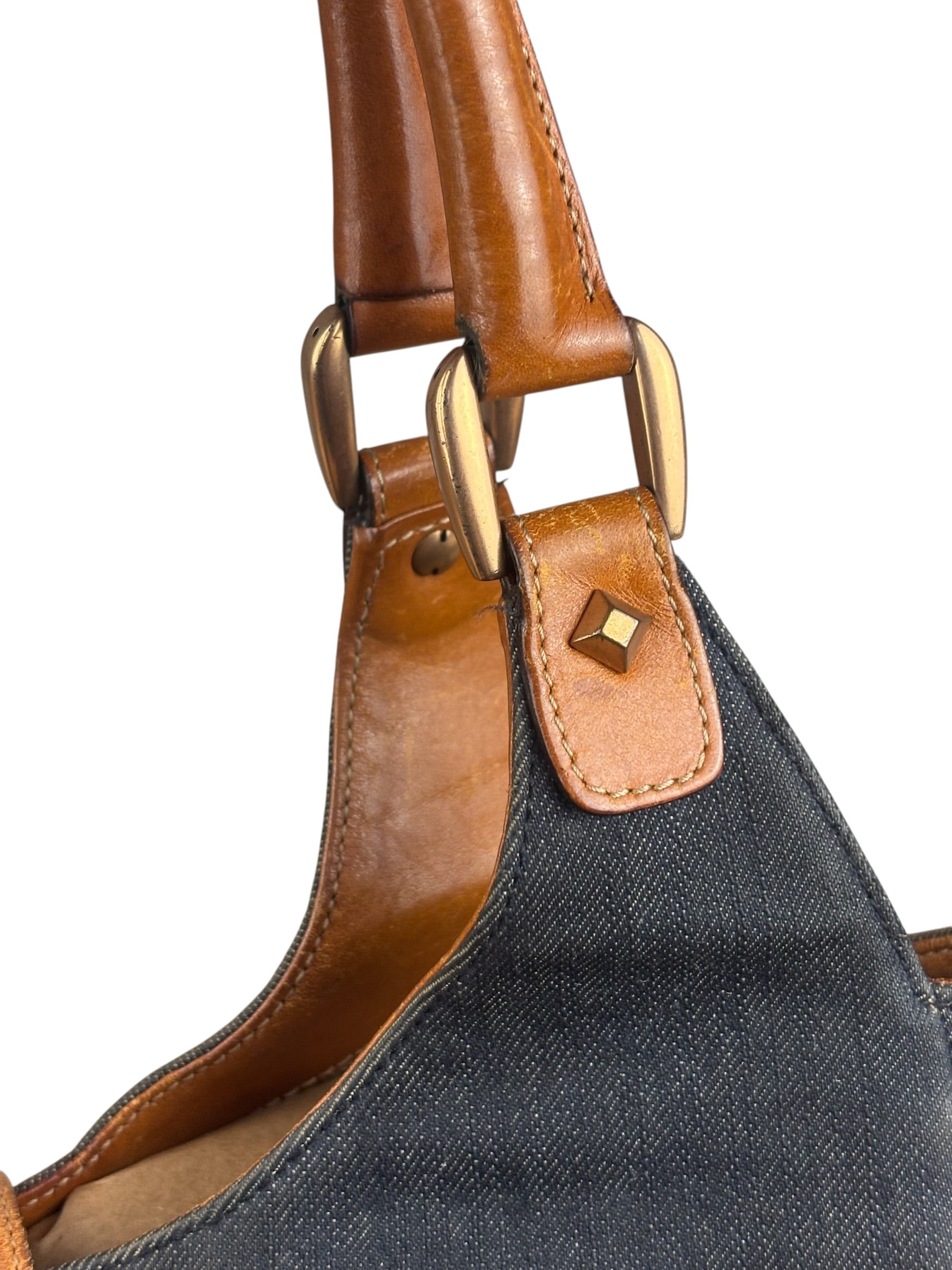Gucci Vintage Denim Leather Trim Jackie Shoulder Bag