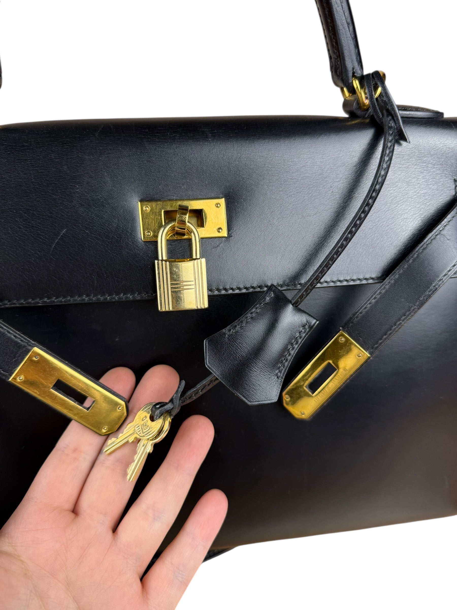 Hermes Kelly 32 Black Box Leather 1991