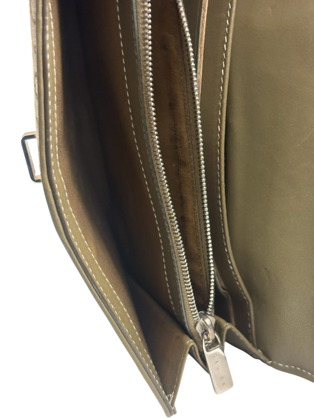 Celine Green/Beige Leather Trim Macadam Flap Wallet