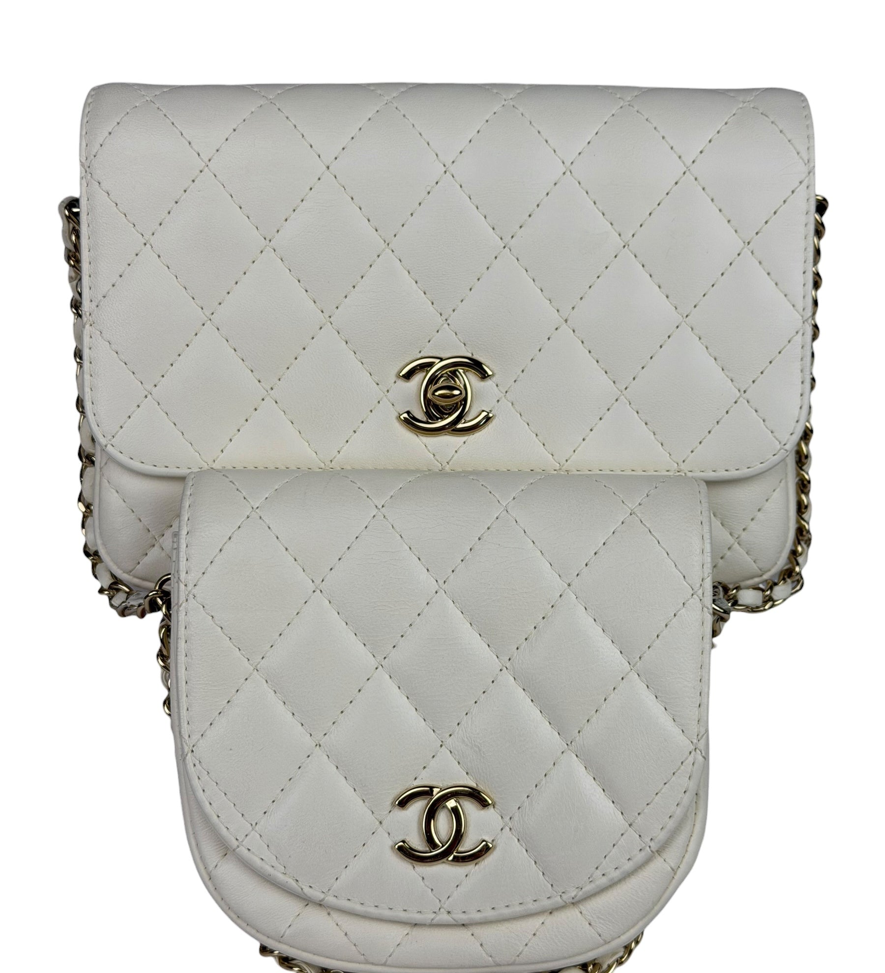 Chanel White Quilted Leather Side-Packs Dual Shoulder Bag 2019