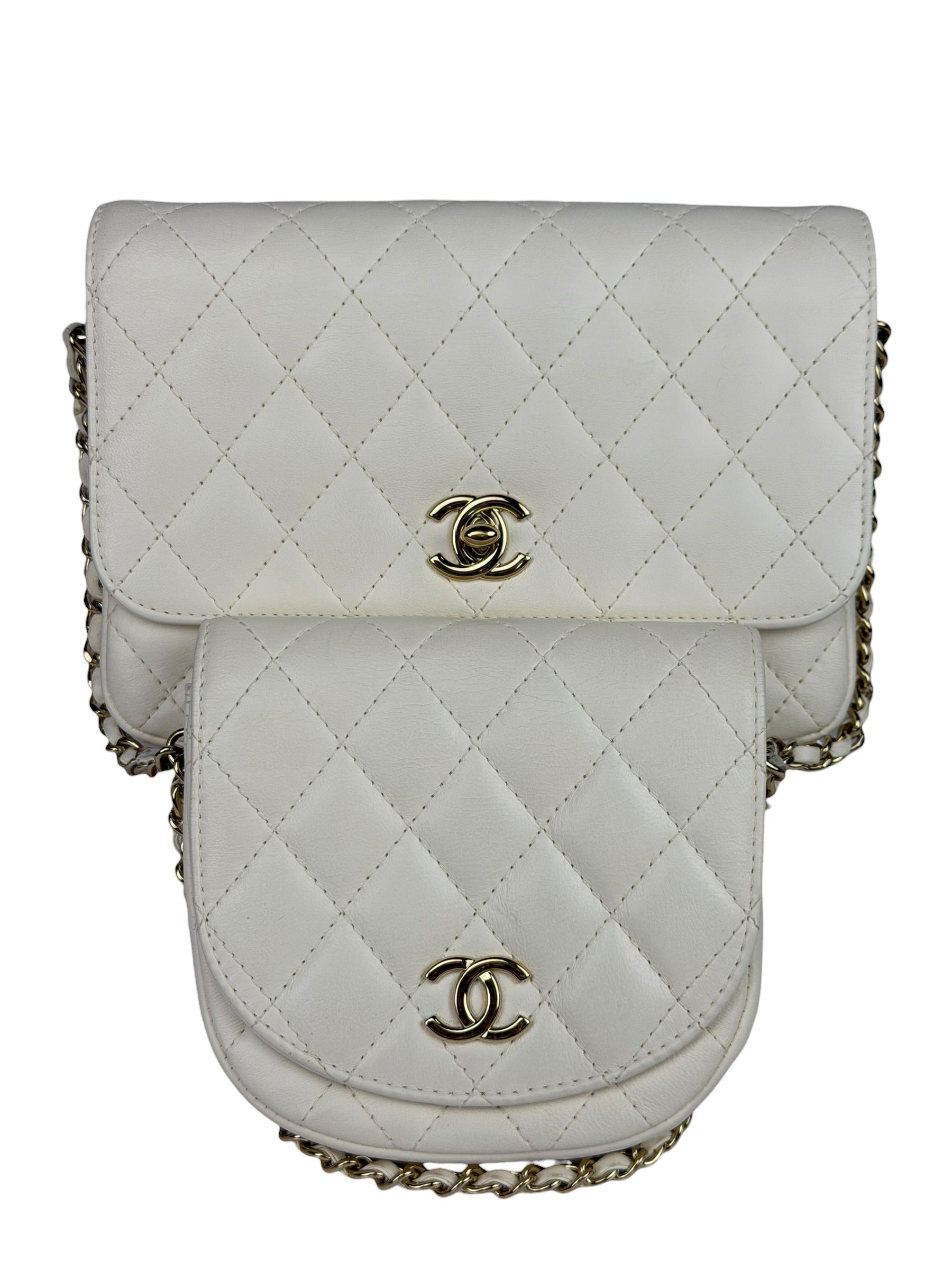 Chanel White Quilted Leather Side-Packs Dual Shoulder Bag 2019