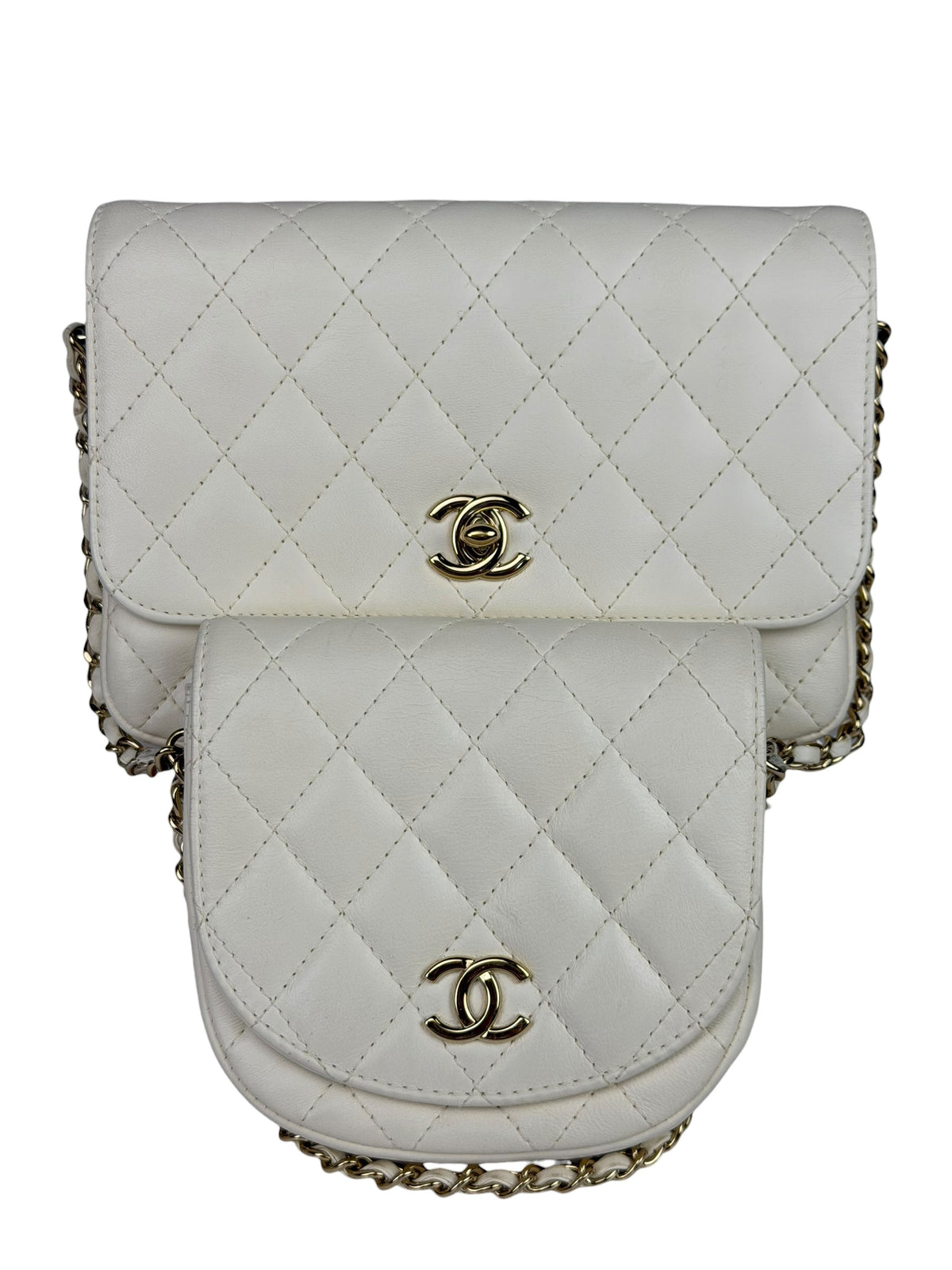 Chanel White Quilted Leather Side-Packs Dual Shoulder Bag 2019
