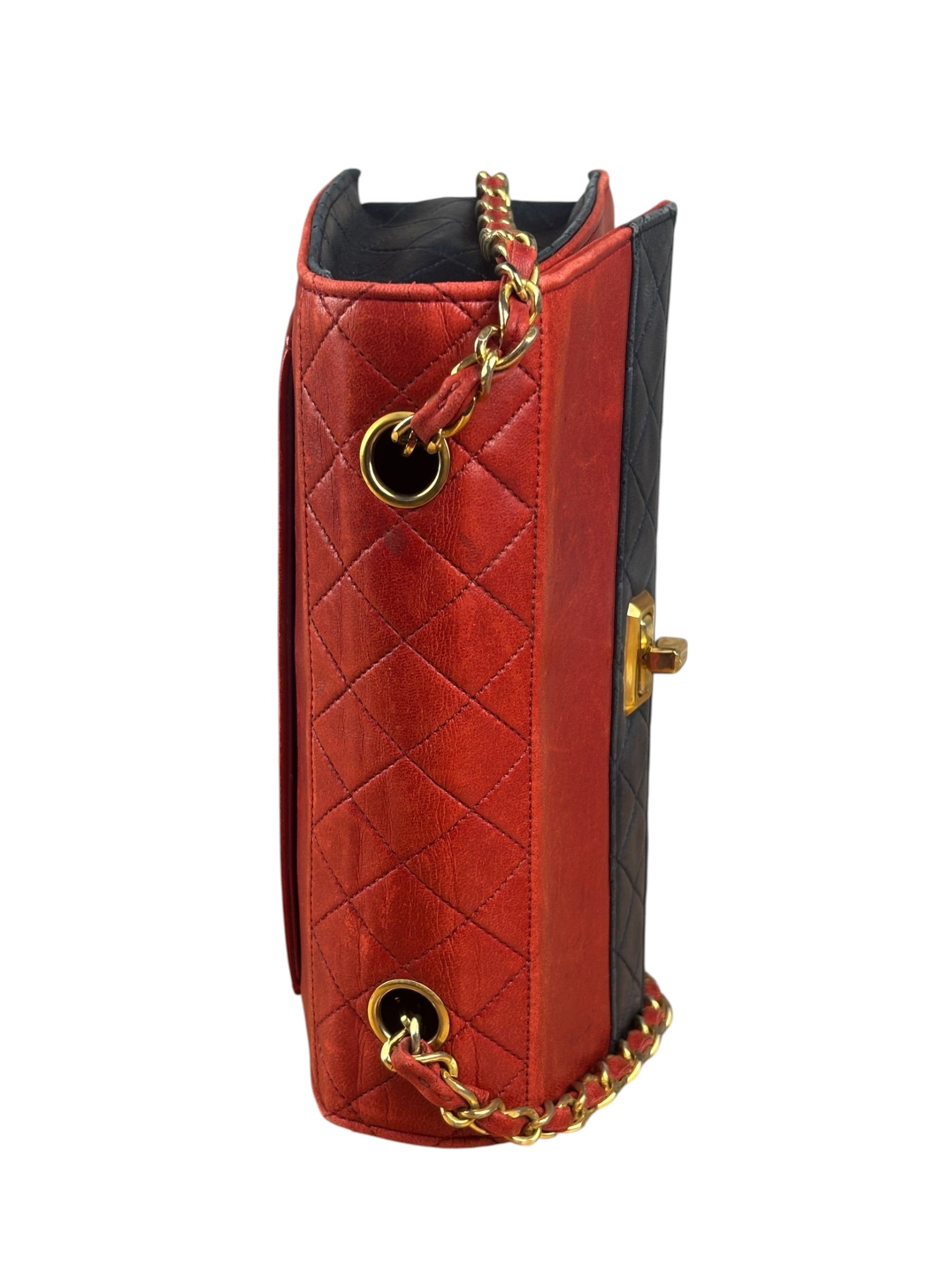 Chanel Red & Navy Trapezoid Flap Bag 1992
