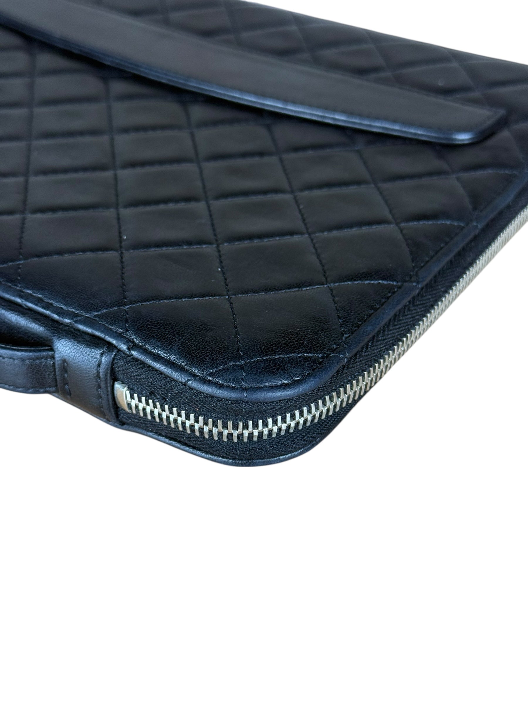 Chanel Black Quilted Caviar Leather Tablet Clutch Case