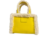 UGG x Telfar Yellow Patent Leather Fur Trim Small Shopper Crinkle In Taxi Tote