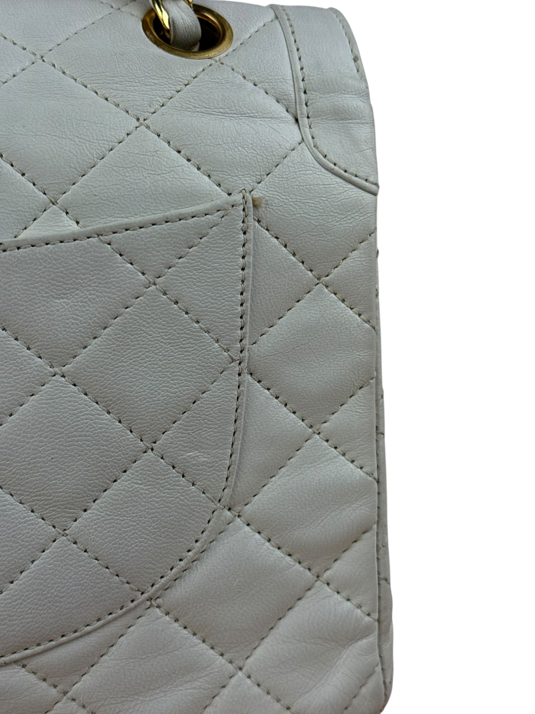 Chanel CC White Quilted Double Flap Bag 1988