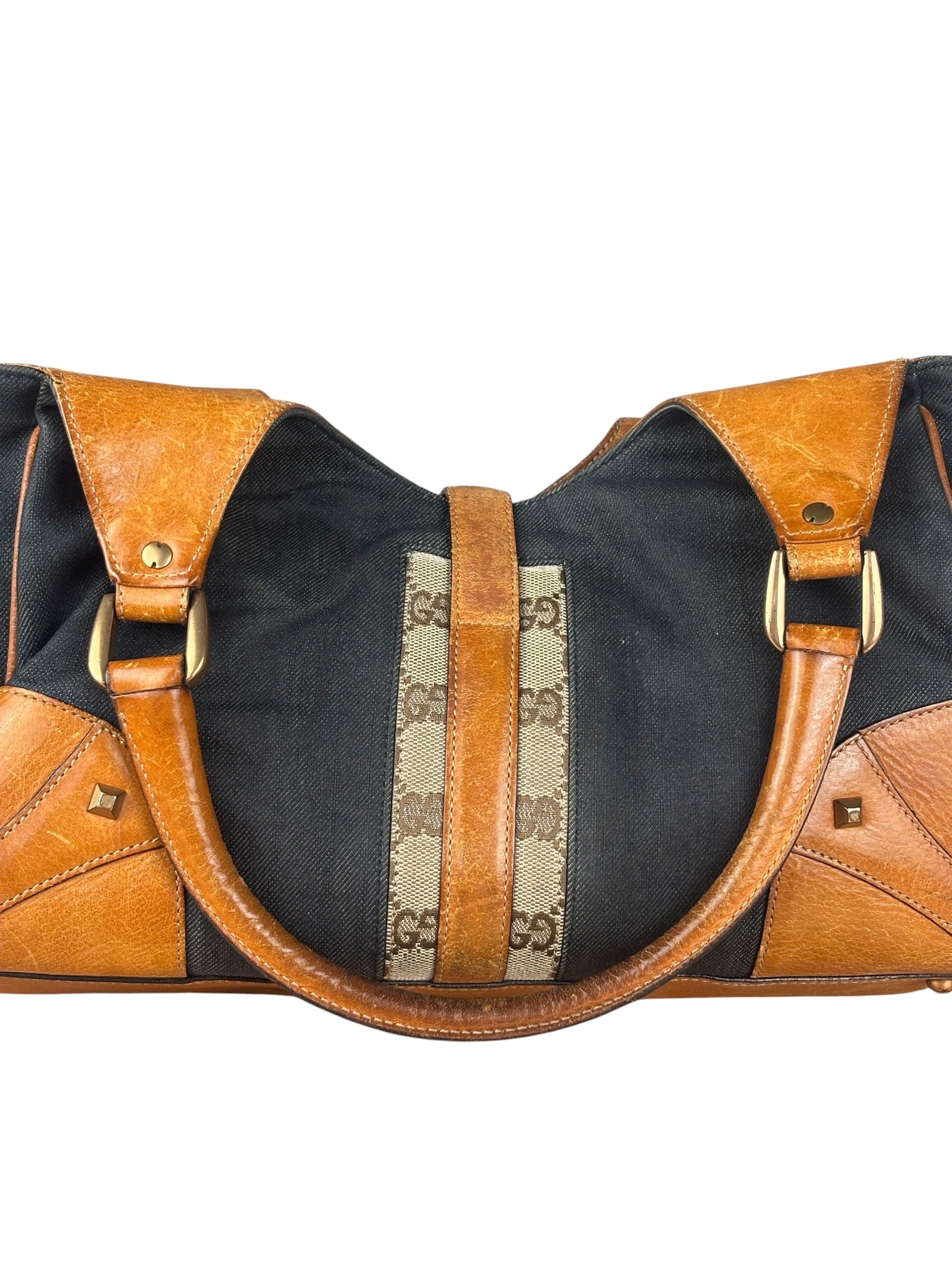 Gucci Vintage Denim Leather Trim Jackie Shoulder Bag