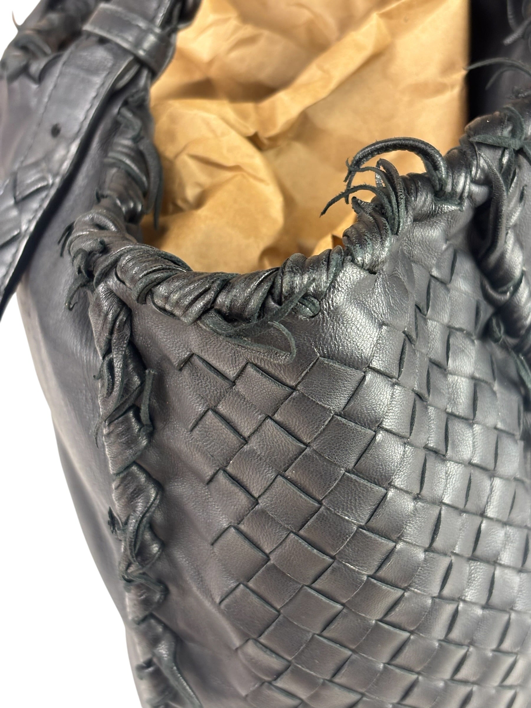 Bottega Veneta Black Intrecciato Fringe Shoulder Bag