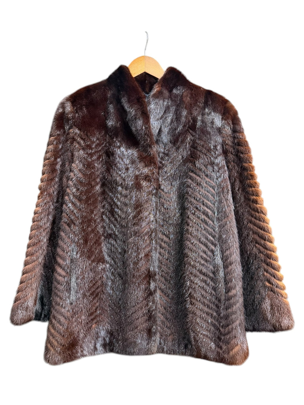 Vintage Moonbat Dark Brown Chevron Pattern Mink Fur Coat