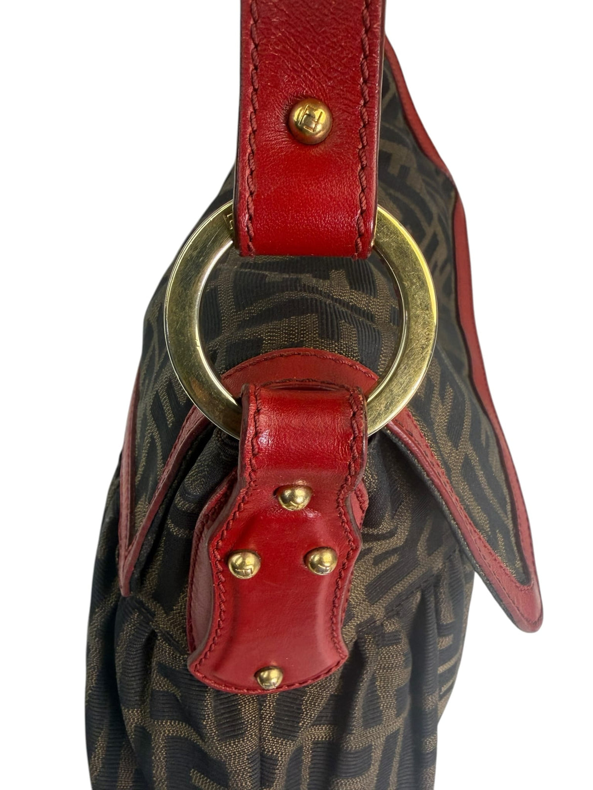 Fendi Canvas Zucca Chef Red Leather Trim Shoulder Bag