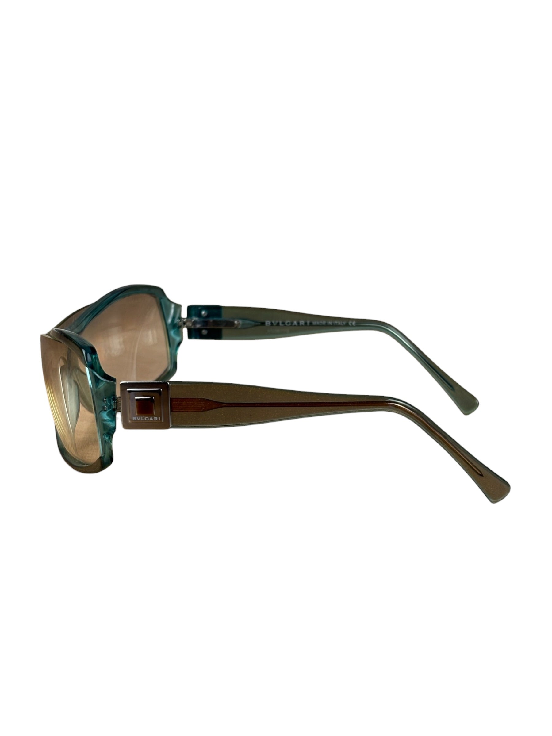 Bvlgari Striking Teal Geometric Temple Sunglasses